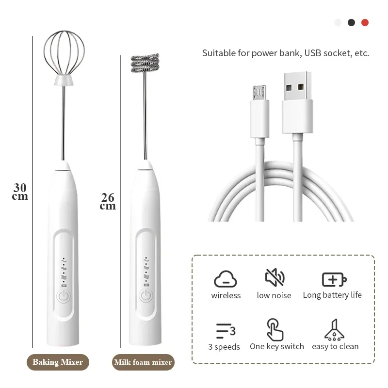 Hand Mixer Electric - Draagbare elektrische melkopschuimer USB-eierklopper handkoffiegarde oplaadbare